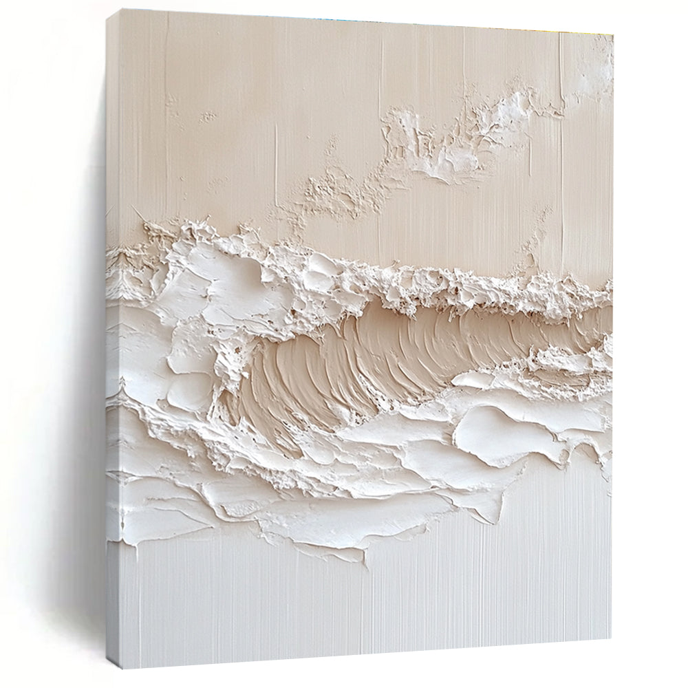 Large abstract painting of textured waves in neutral tones with thick impasto technique for a captivating wall art statement.STSC1212