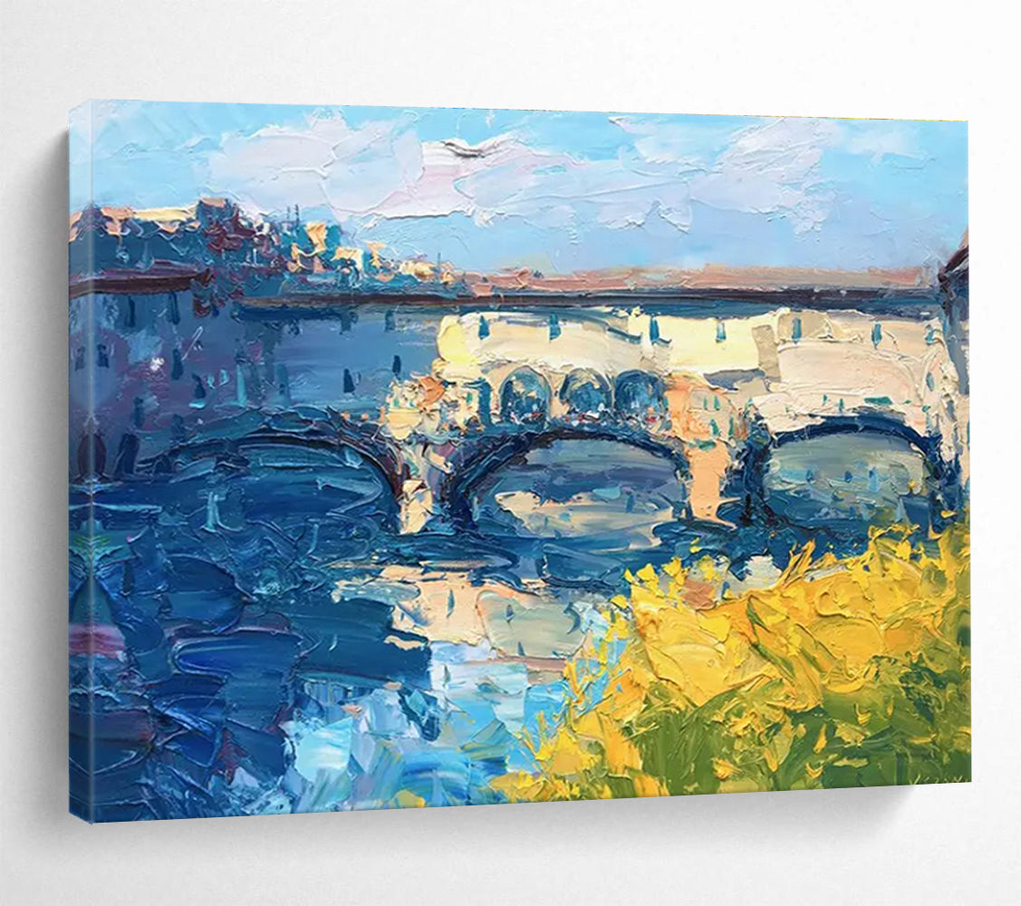 Bridge with Yellow Blossoms Abstract Painting THY435
