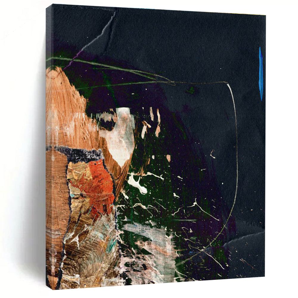 Dark Collage with Vibrant Accents Abstract Painting ADGE170