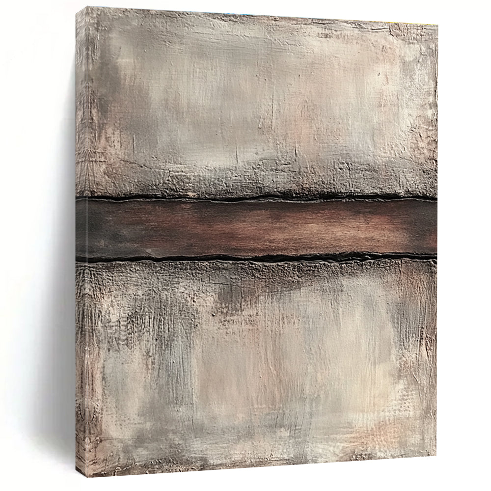 Gray and Brown Textured Abstract Painting with a Central Divide GER038