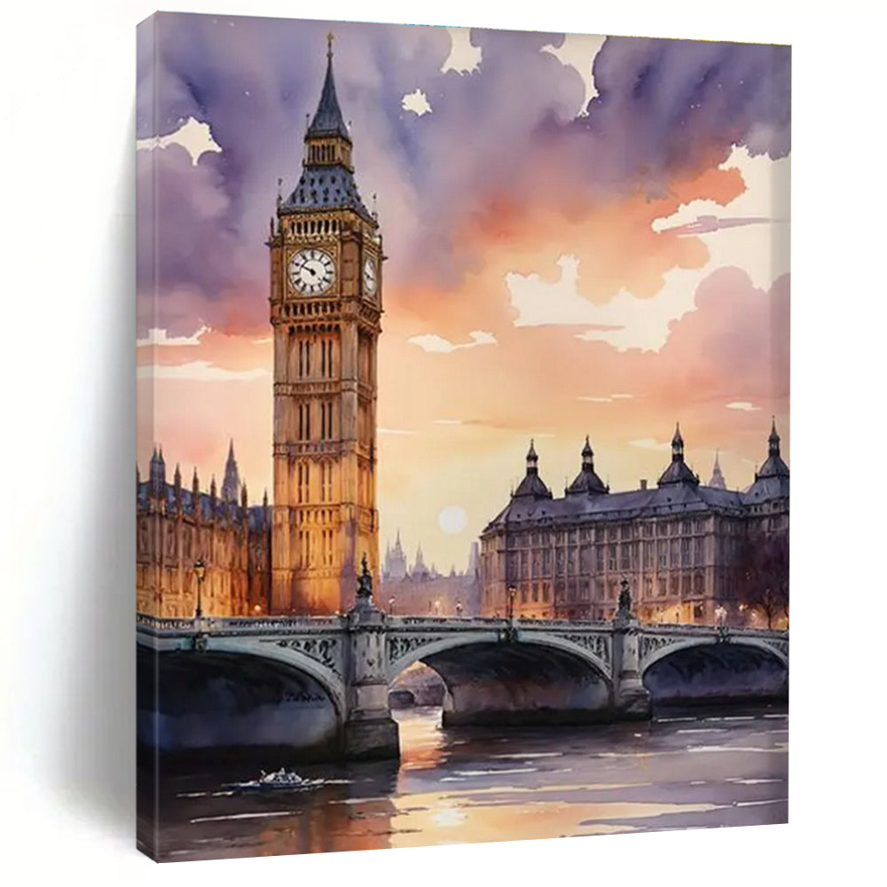 Watercolor Painting of Big Ben and River at Sunset ADGE091