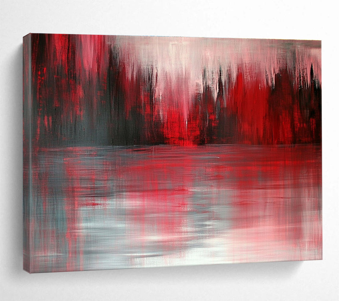 Red and Gray Forest Reflection Abstract Painting with Dramatic Hues DYP331