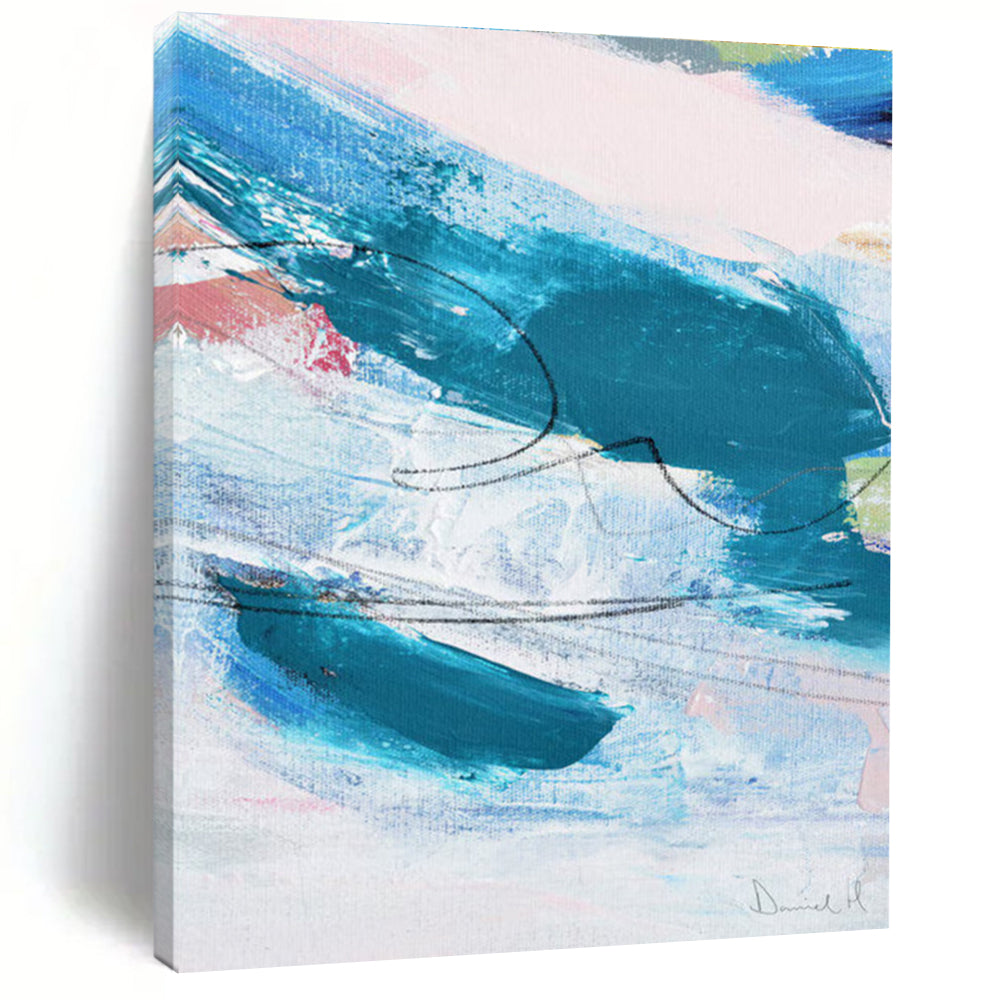Dynamic Color Swirls in Teal and Pink Abstract Painting ADGE151