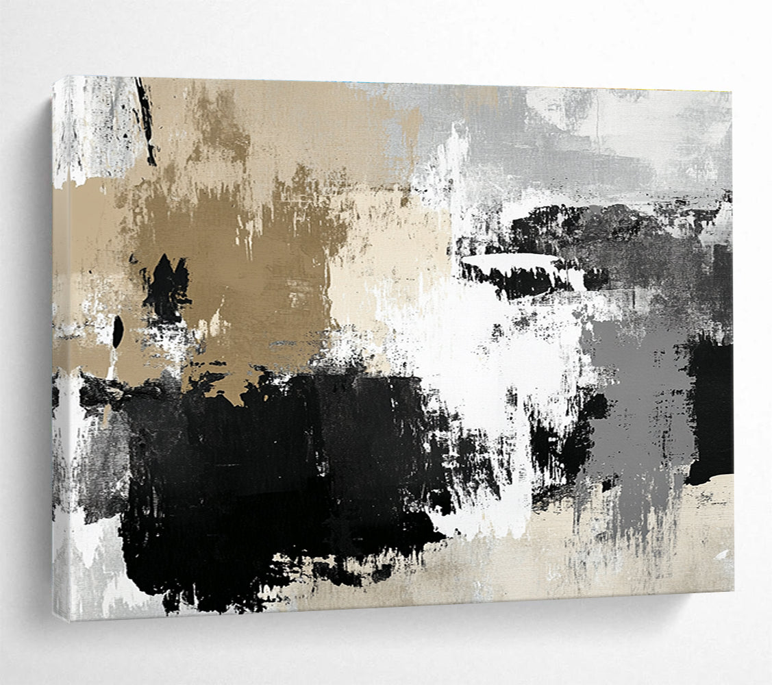 Beige and Black Abstract Strokes Painting DYP097