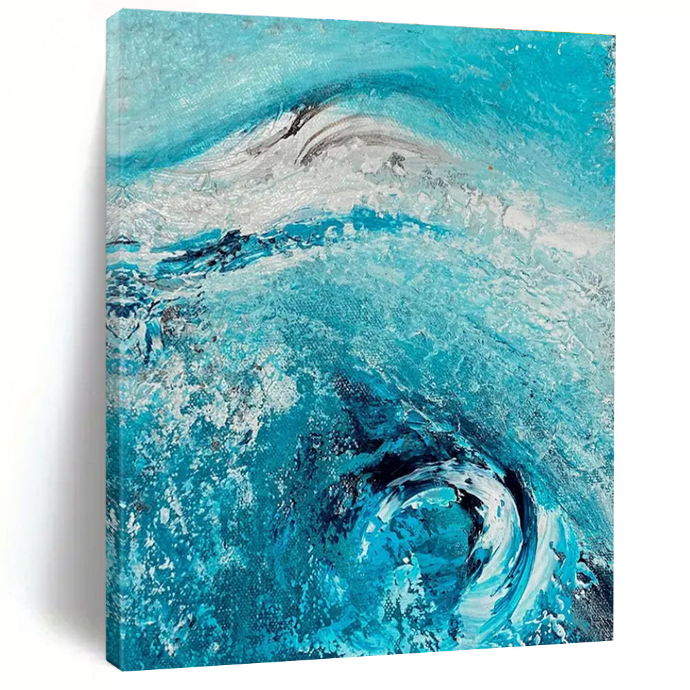 Turquoise Wave Abstract Painting with Swirling Textures ADGE469