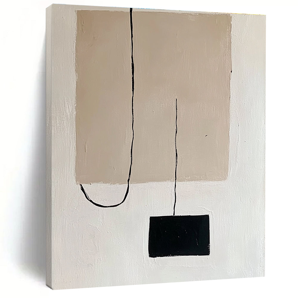 Beige and Black Minimalist Abstract Painting with Simple Forms GER152