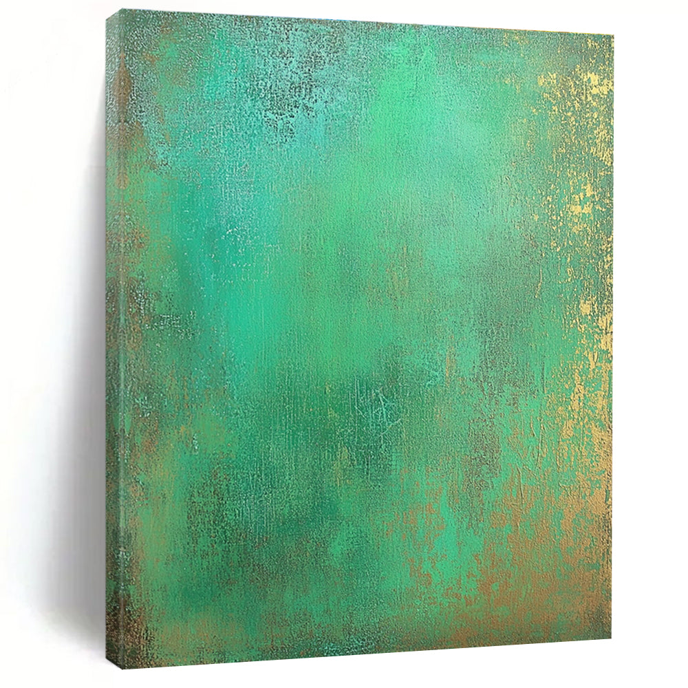 Green and Gold Textured Abstract Painting with Lush Glows GER128