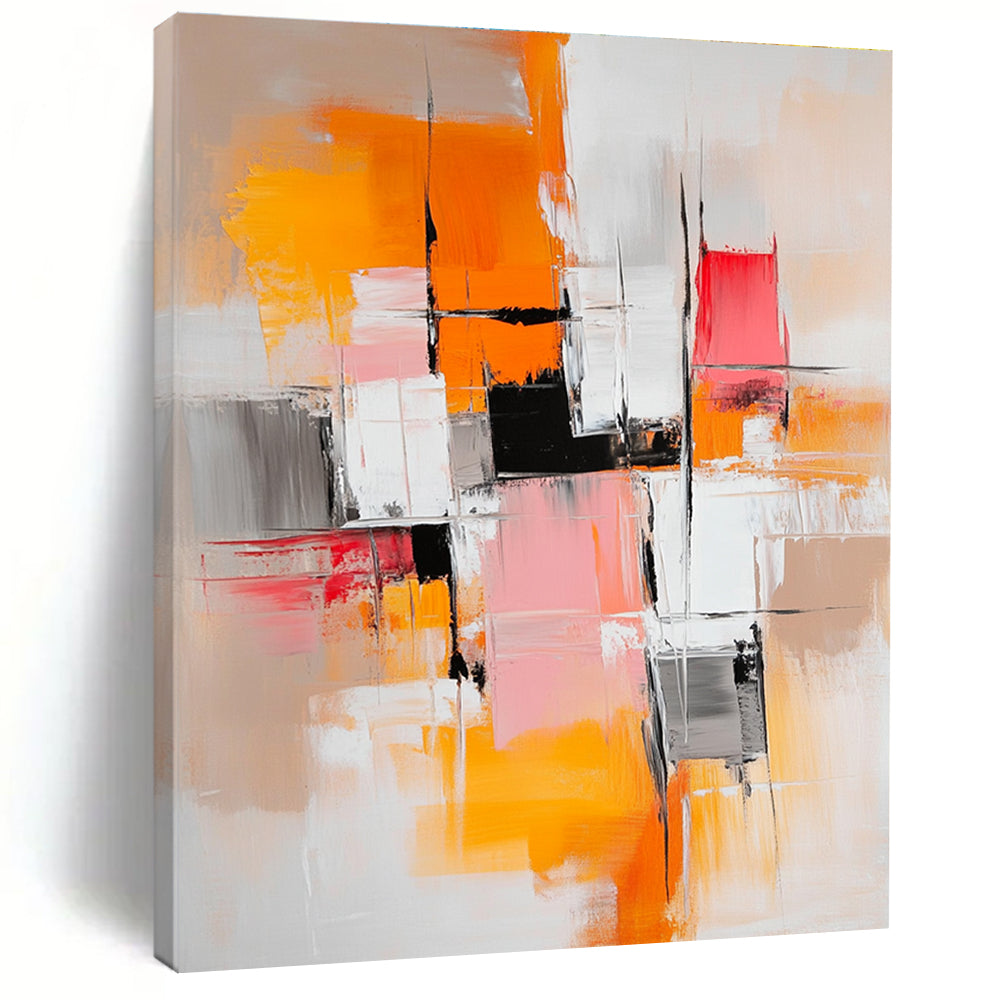 Orange Pink Gray Abstract Painting with Geometric Shapes GER760