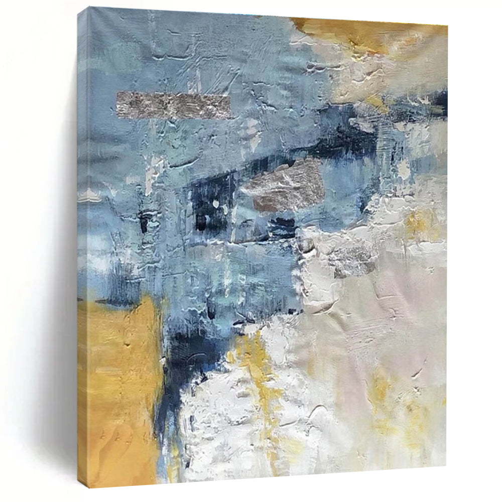 Blue and Gold Textured Abstract Painting ADGE255