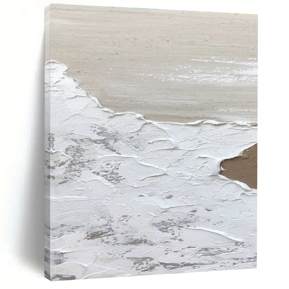Beige and White Textured Abstract Painting with Layered Effects ADGE374