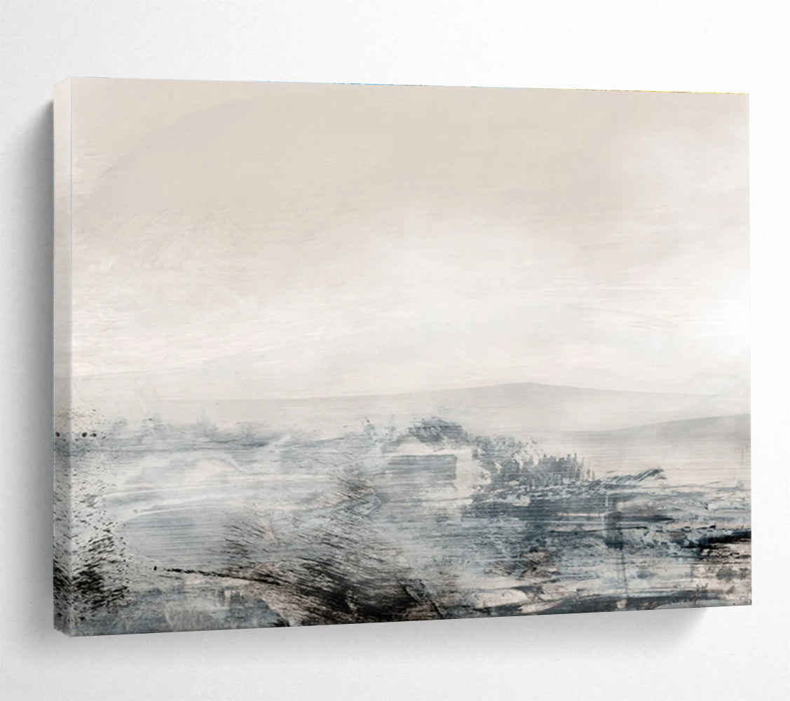 Muted Landscape Abstract Painting with Soft Grey and Beige Tones THY136