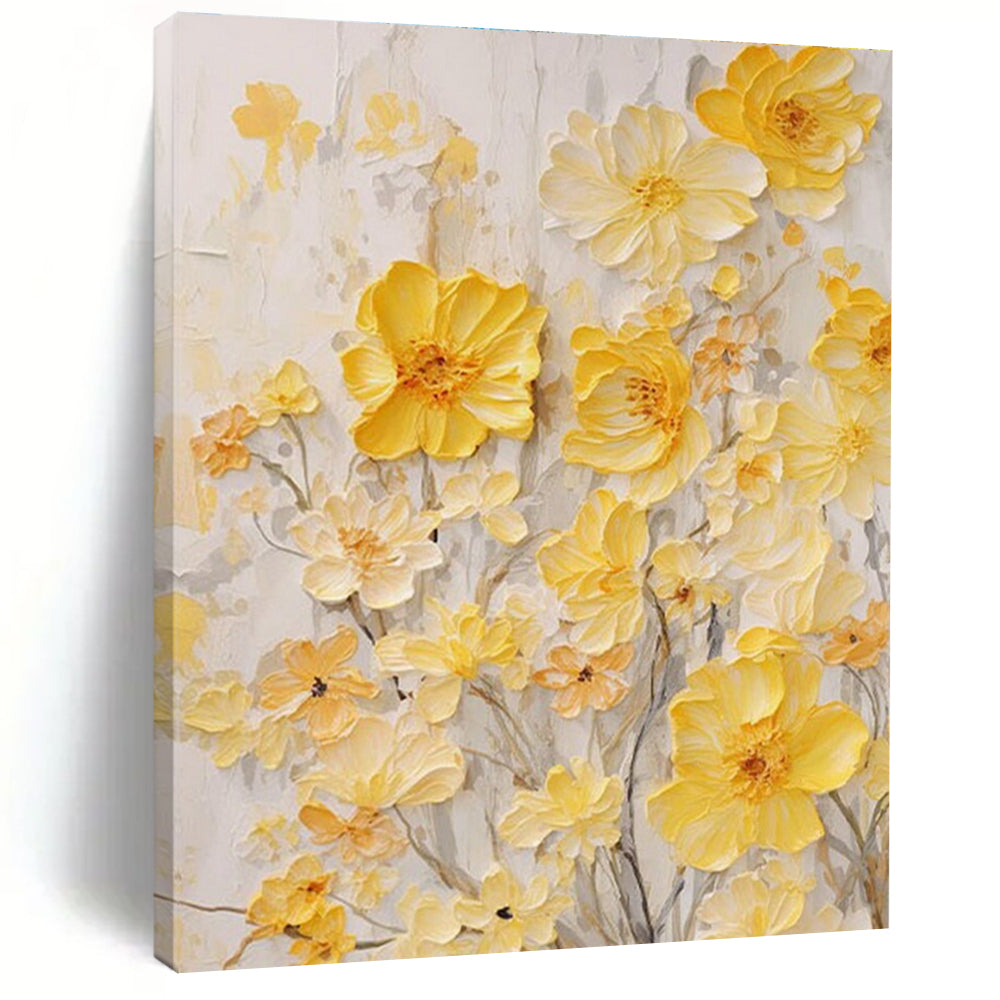 Yellow Flower Relief Abstract Painting with Textured Petals ADGE289