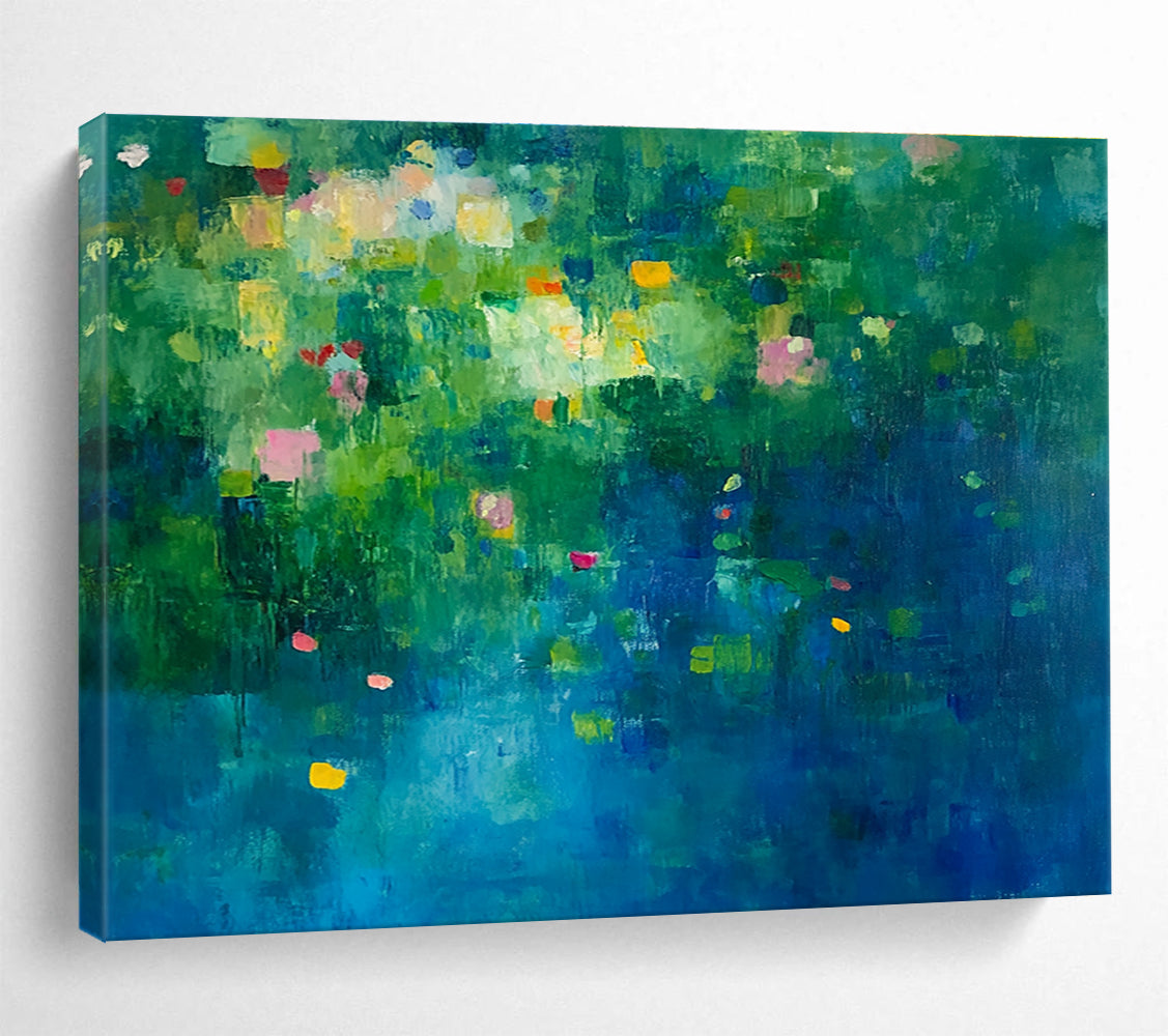 Colorful Floral Abstract Painting with Green and Blue Background DYP503