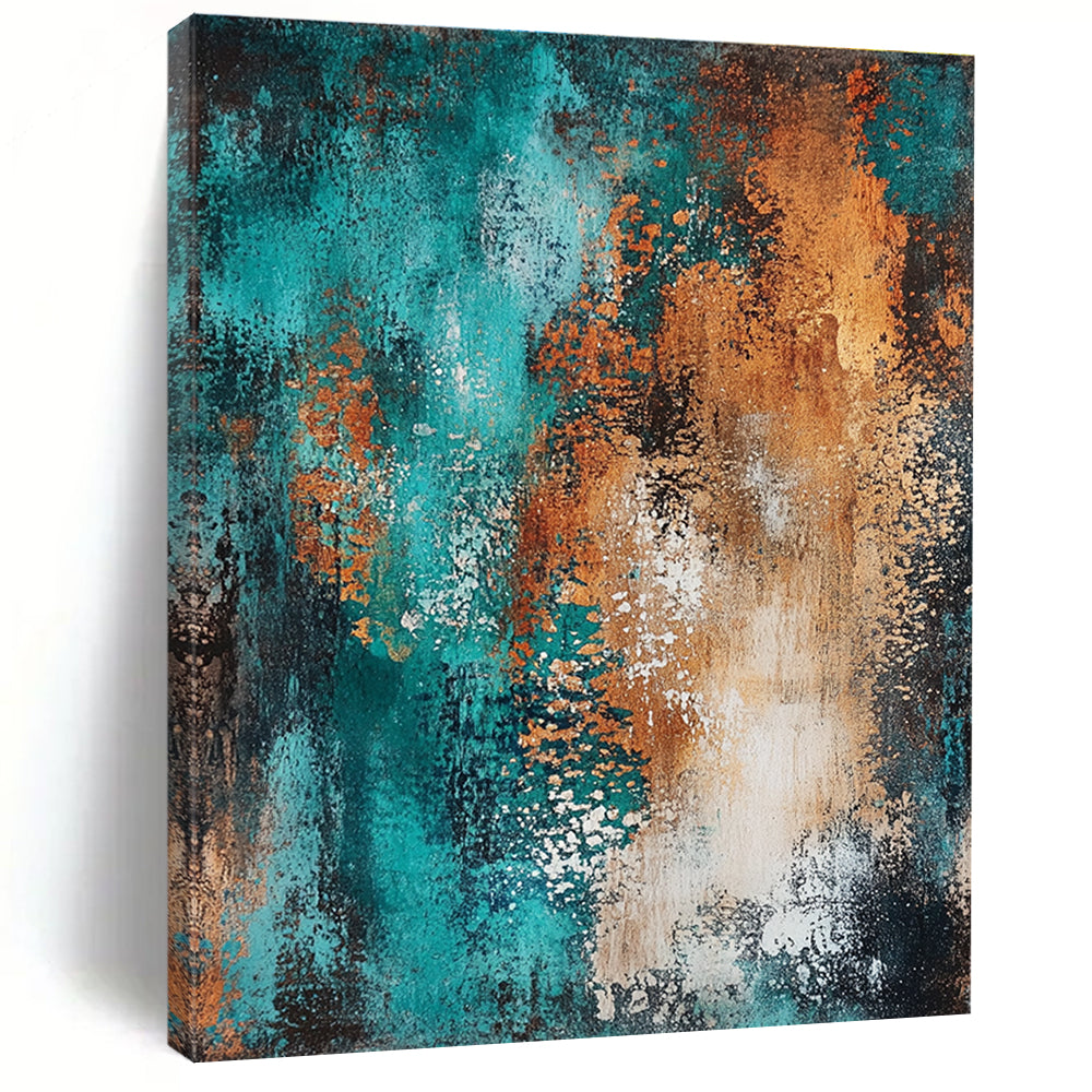 Teal and Orange Textured Abstract Painting with Dynamic Brushstrokes GER208