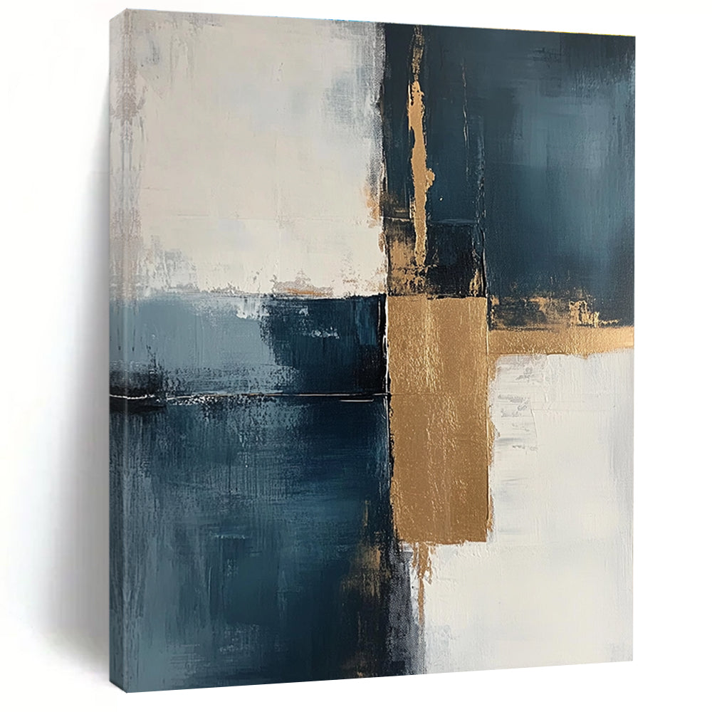 Muted Blue and Gold Abstract Painting with Understated Luxury GER377
