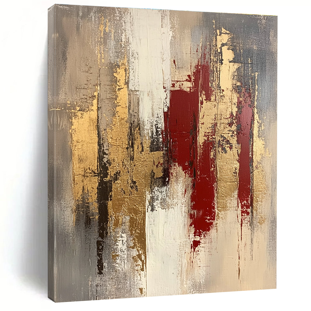 Gold Red and Gray Abstract Painting with Layered Strokes GER663