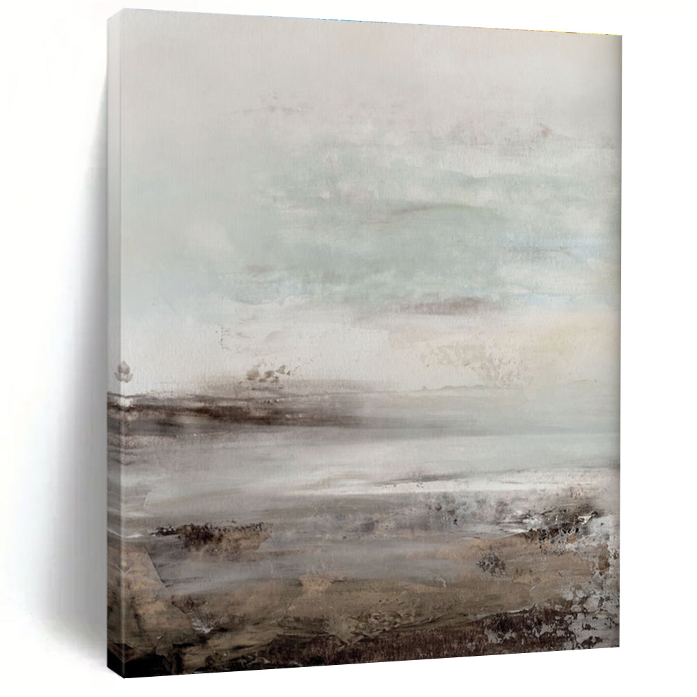Misty Coastal Abstract with Soft Gray and Blue Tones Painting ADGE153
