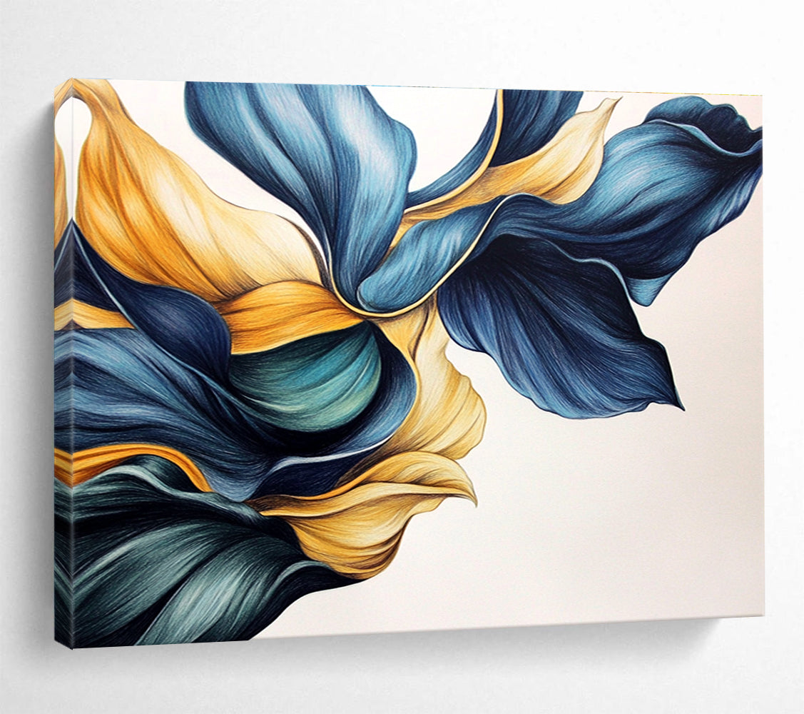 Blue and Yellow Abstract Petals Painting with Intricate Details DYP579