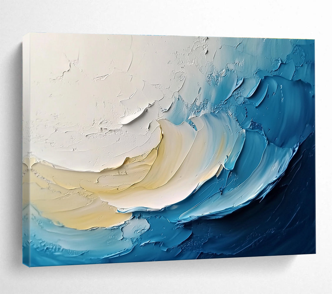 Textured Wave Abstract Painting with Blue and Beige Tones DYP526