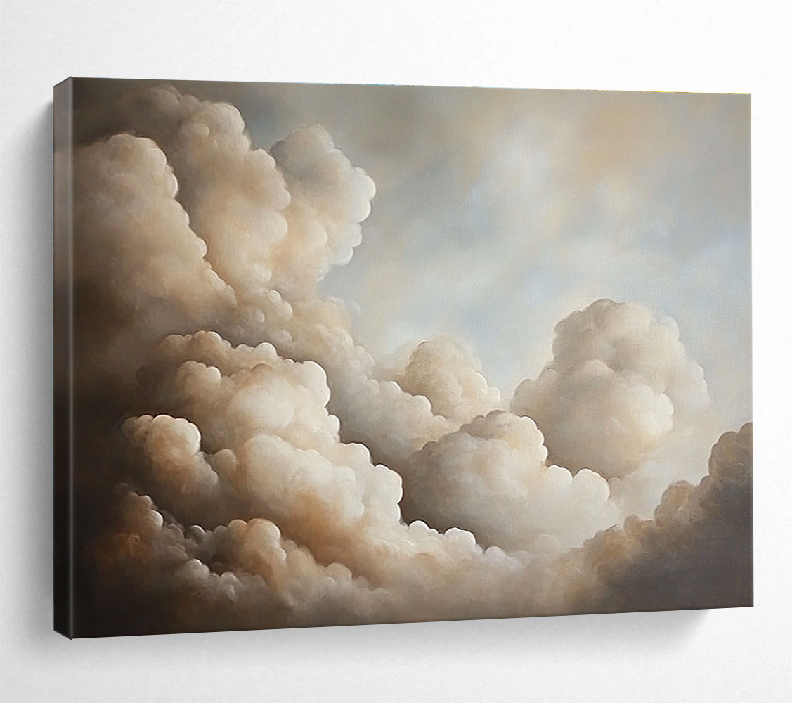 A large abstract oil painting featuring muted-colored clouds that evoke a serene atmosphere and invite deep contemplation.SC541