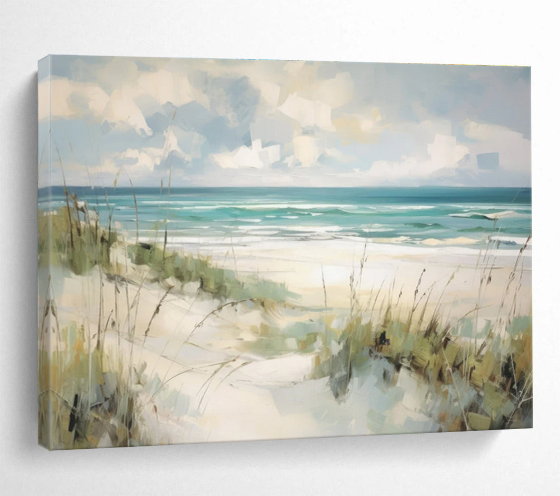 Beach Scene Abstract Painting with Bright, Coastal Serenity THY401