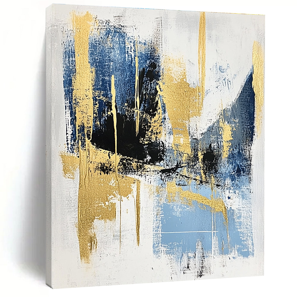 Blue Gold and Black Abstract Painting with Modern Elegance GER523