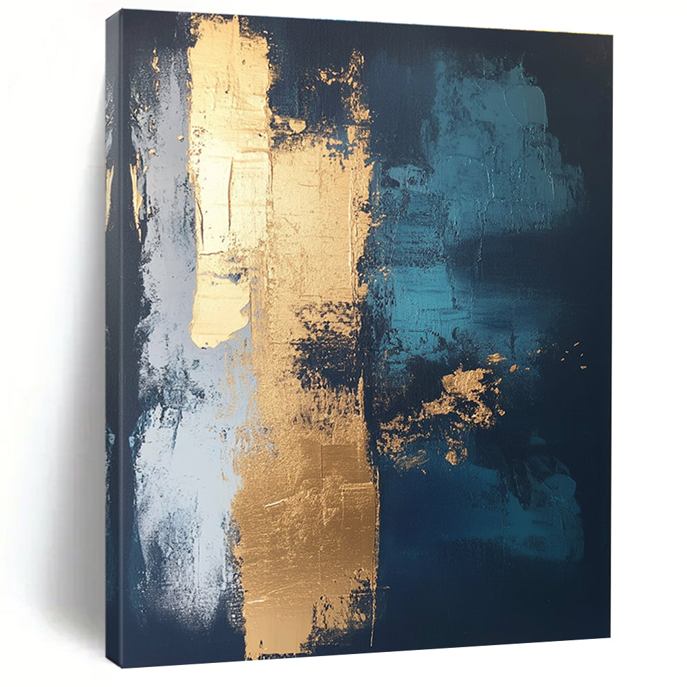 Dark Blue and Gold Abstract Painting with Bold Textures GER372