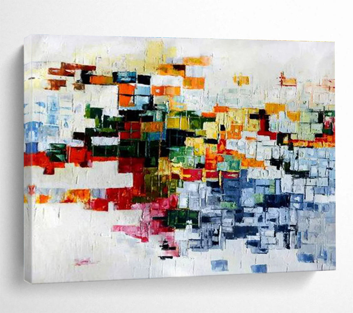Colorful Pixel - Like Abstract Painting with Patchwork Shades THY286