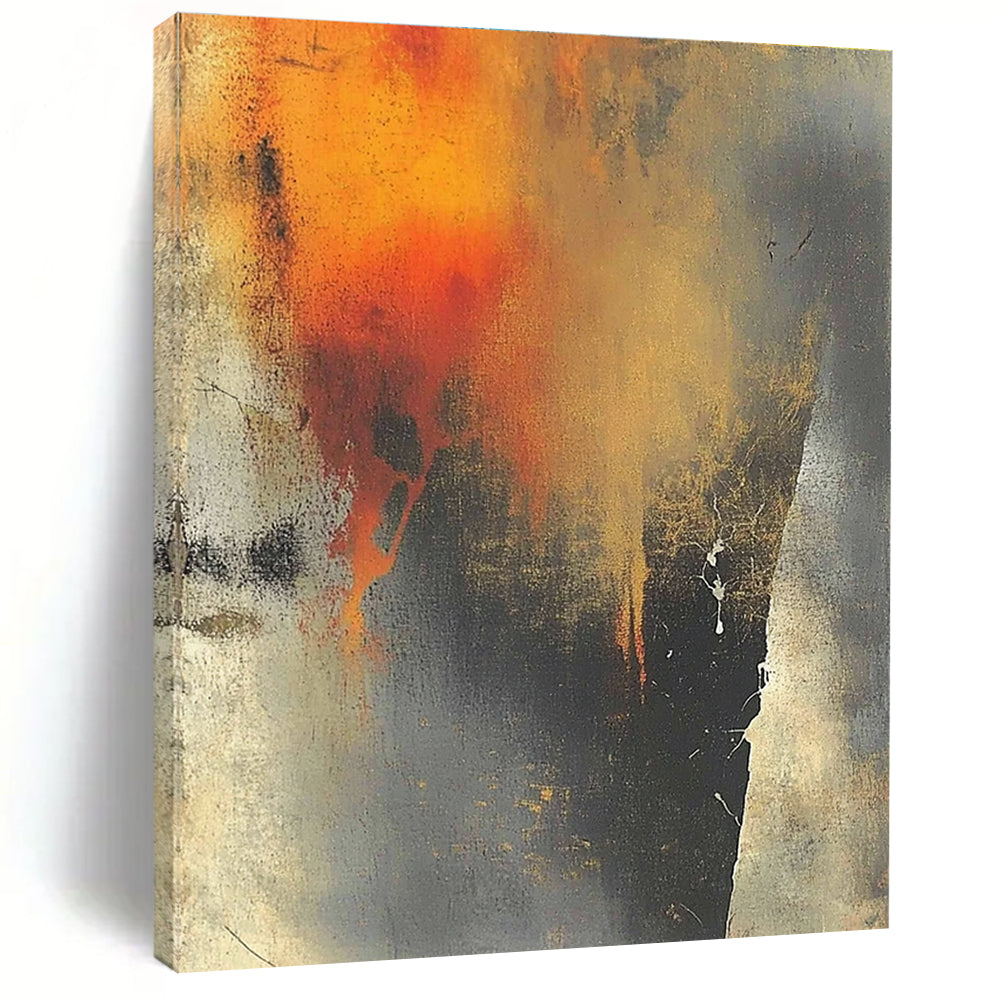 Orange Gray Textured Abstract Painting with Evocative Layers GER807