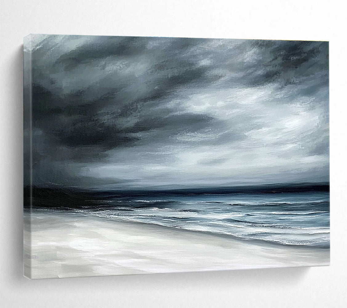 Dark and Stormy Beach Abstract Painting with Moody Tones DYP339