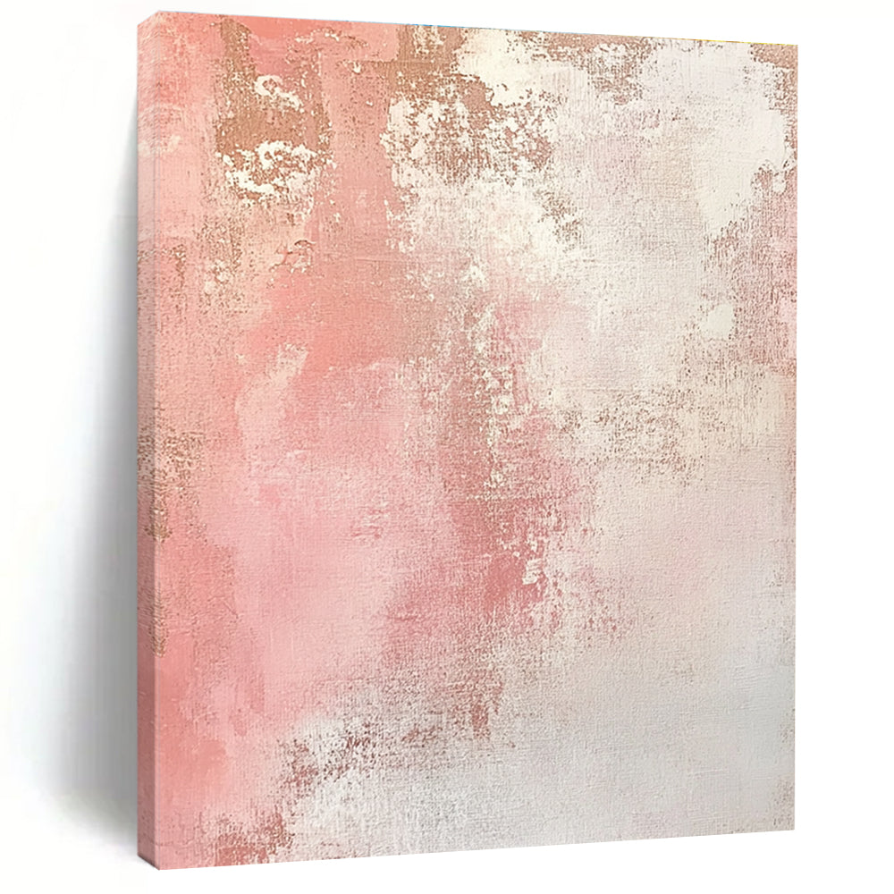 Pink and White Textured Abstract Painting with Subtle Gold Accents GER040