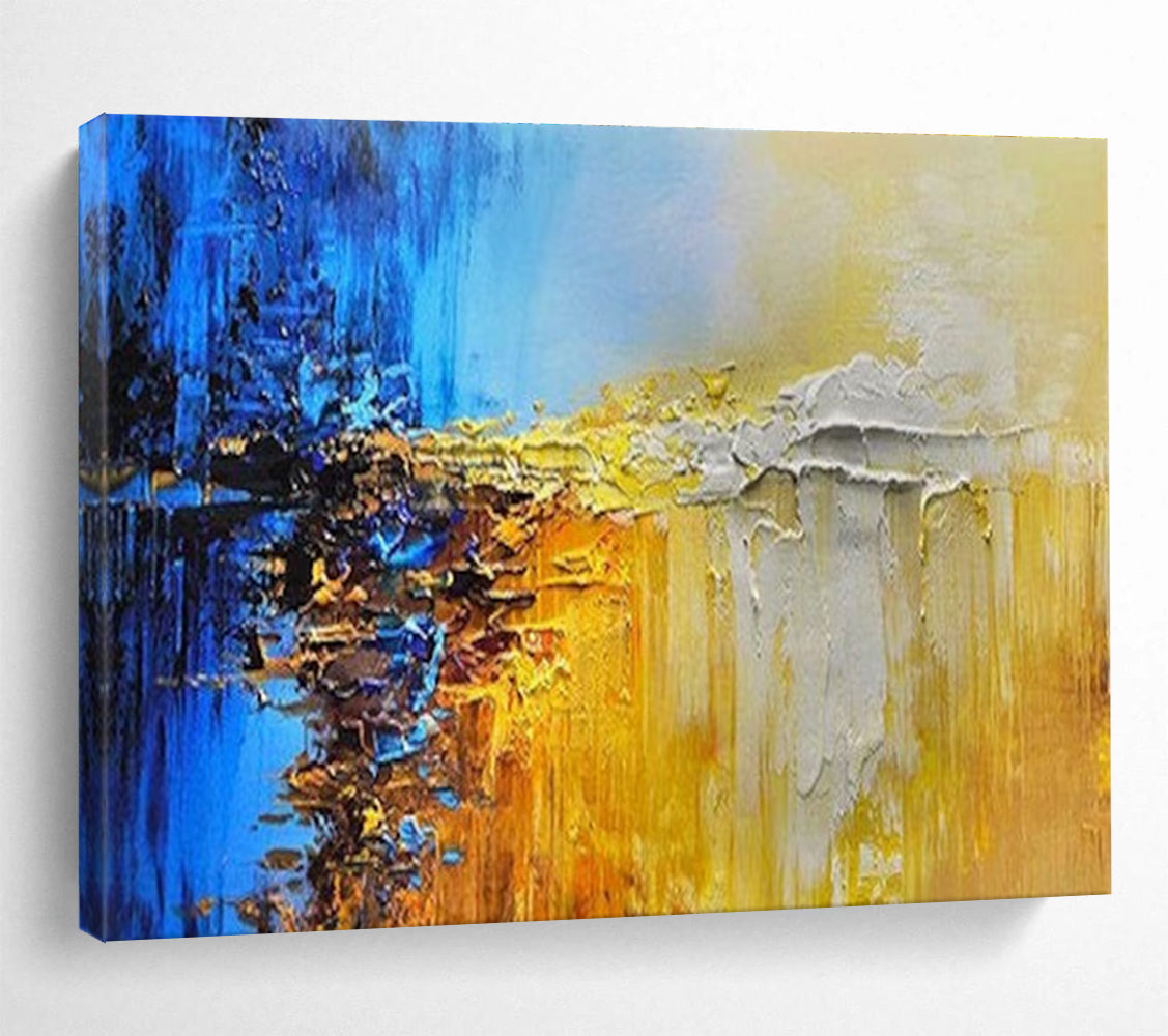 Color Block Abstract Painting with Blue, Yellow, and Grey Tones THY179