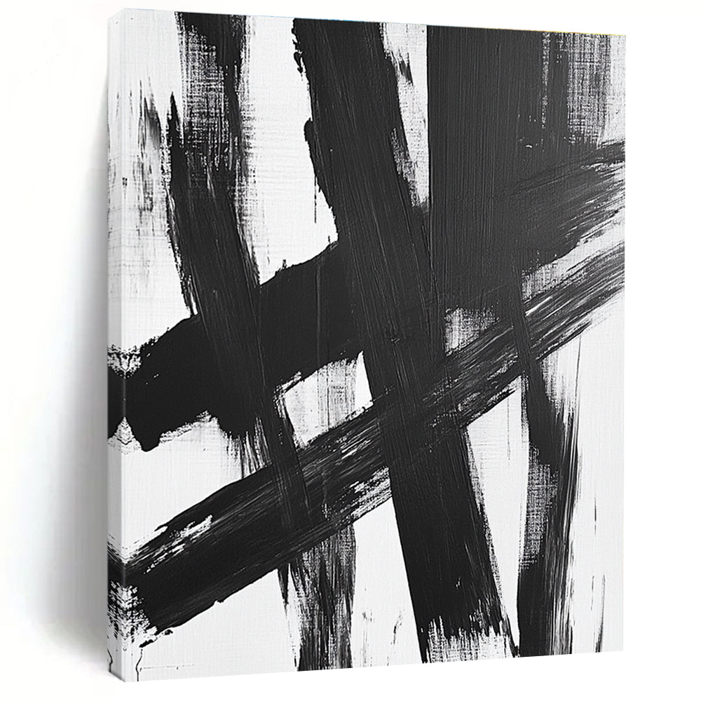 Black White Crossed Strokes Abstract Painting GER826