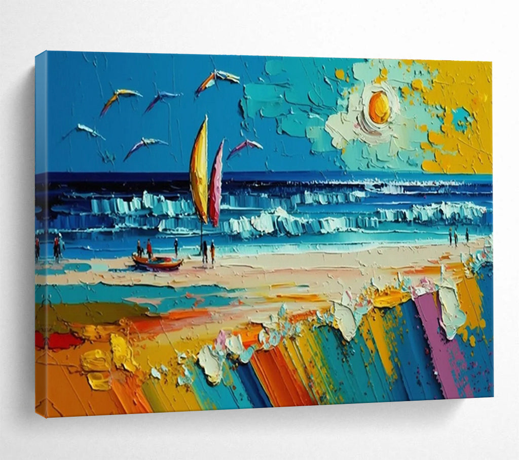 Beach Activity Abstract Painting with Colorful Beach Scenes THY313