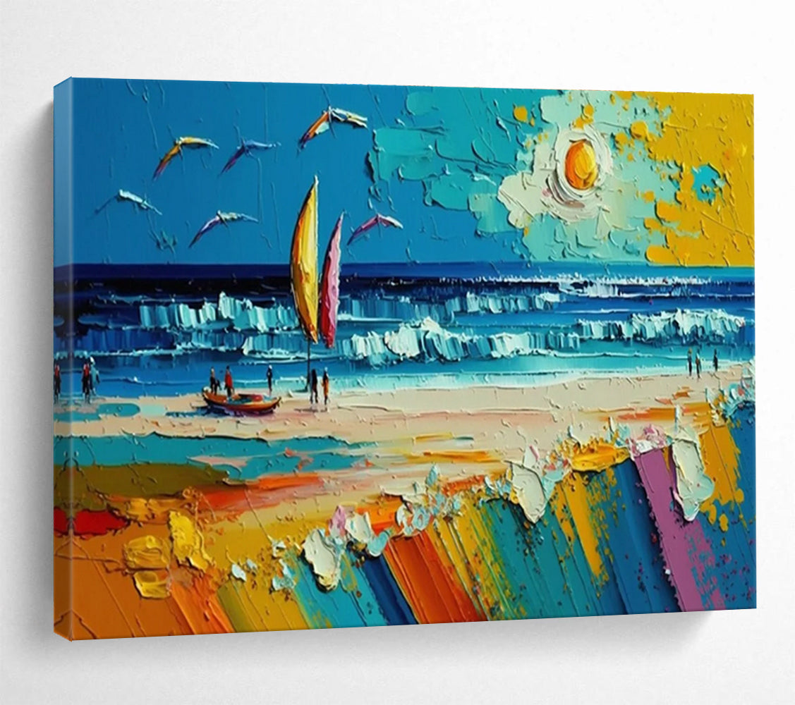 Beach Activity Abstract Painting with Colorful Beach Scenes THY313