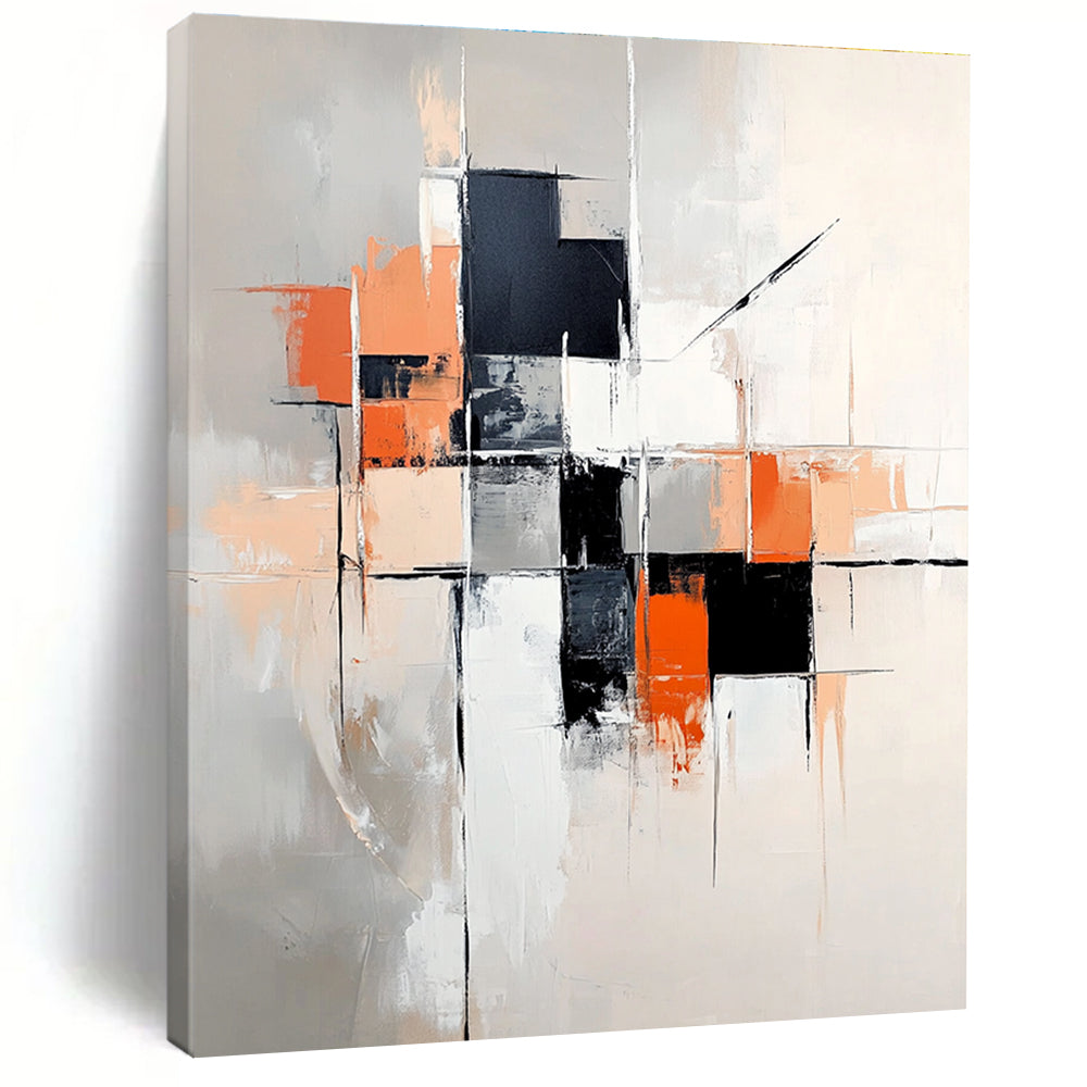 Gray Orange Abstract Cubes Abstract Painting GER858
