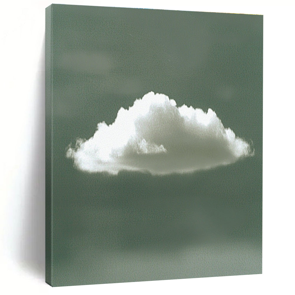 Abstract digital artwork of a single white cloud against a calming green background, embodying tranquility with its minimalist style and serene form.STSC1196