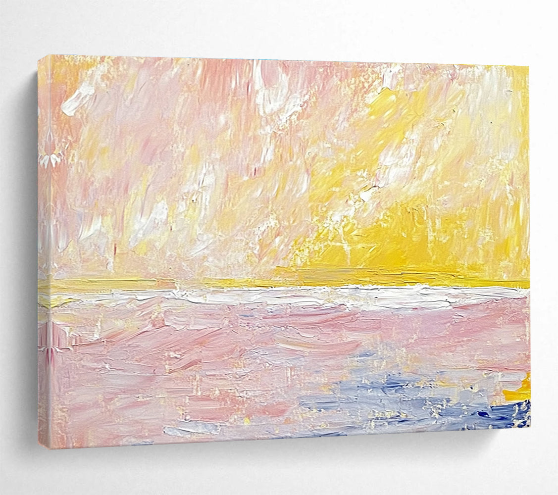 Pastel Sea Landscape Abstract Painting with Pink and Yellow Hues DYP523