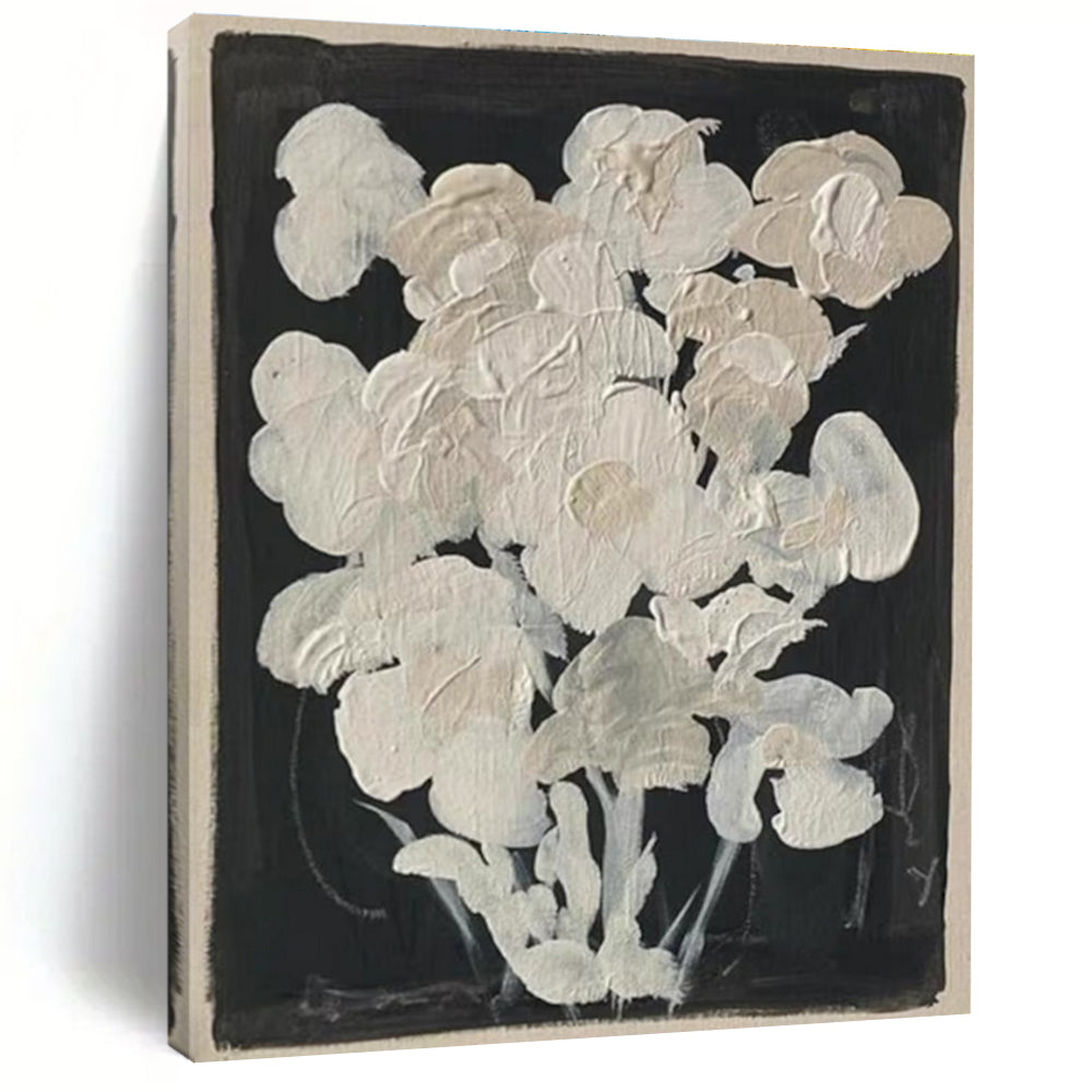 White Flowers on Black Background Abstract Floral Painting ADGE140