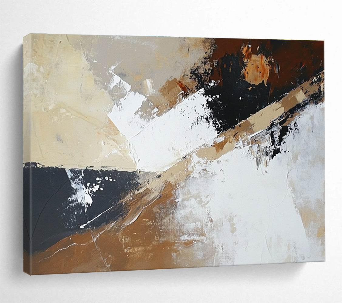 Beige Black White Abstract Painting with Dynamic Angles DYP486