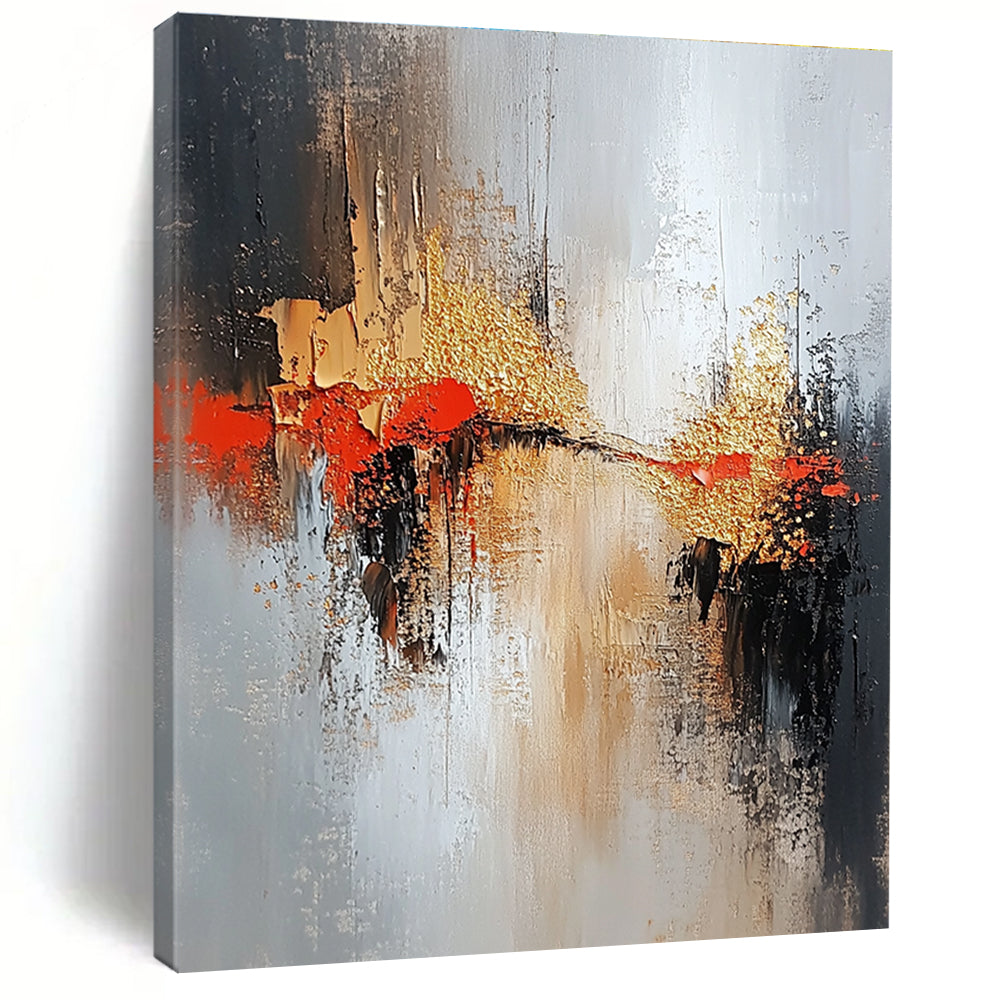 Red Gold and Gray Abstract Painting with Textured Layers GER556