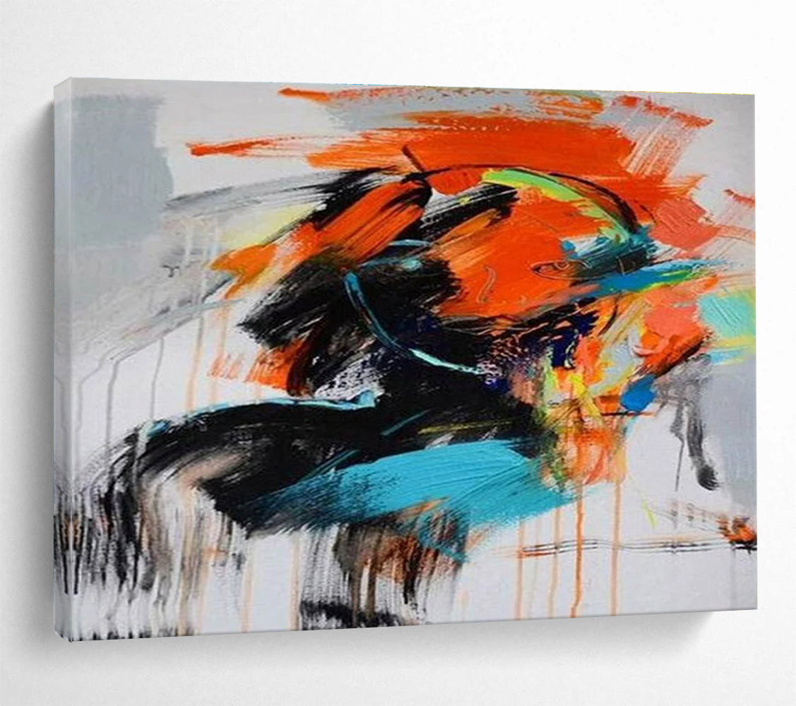Energetic Color Splash Abstract Painting with Orange, Blue, and More THY287