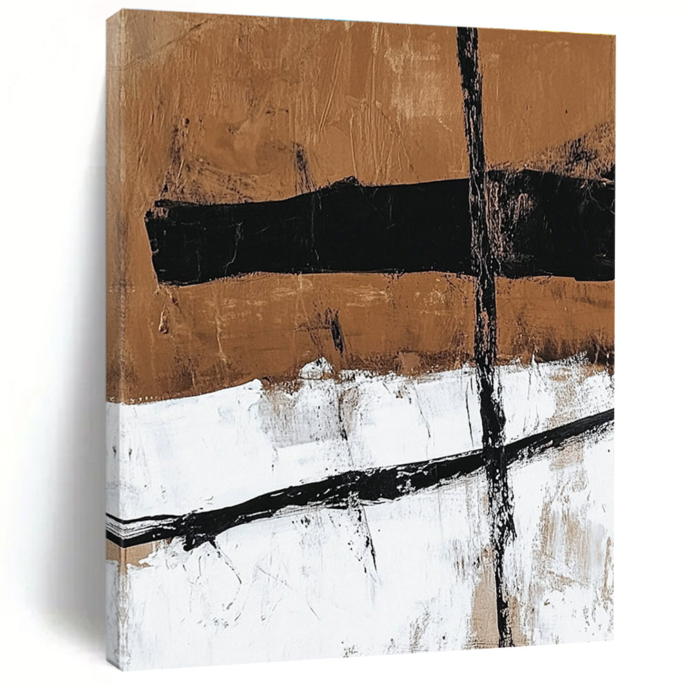 Brown Black and White Abstract Painting with Textured Layers GER188