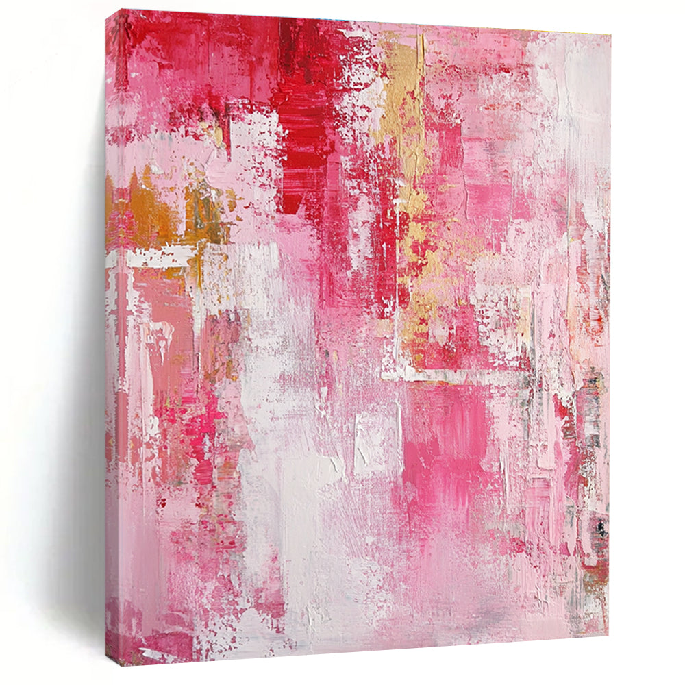 Pink and Gold Abstract Painting with Textured Elegance GER546