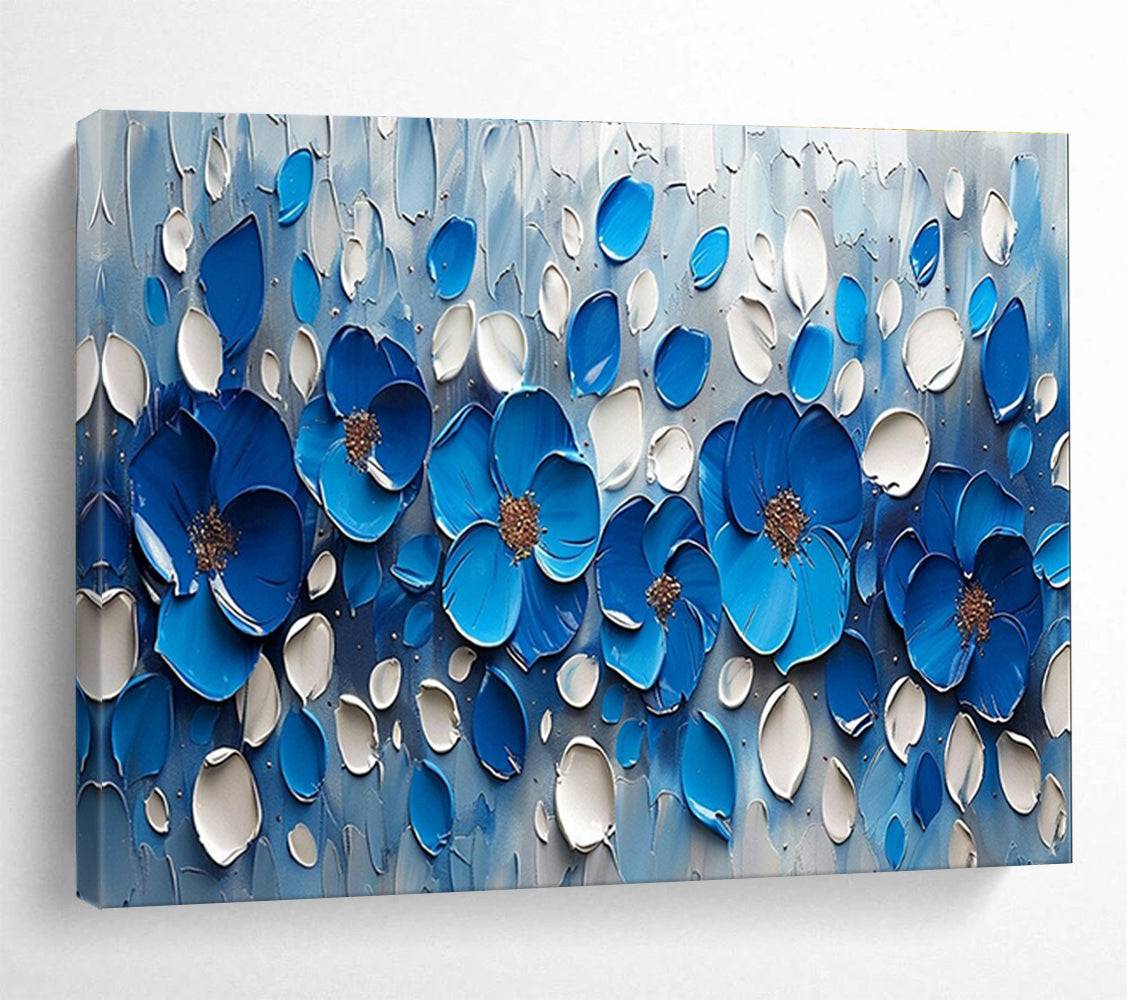 Blue Flower Relief Abstract Painting with Blue, White, and Brown Tones THY173