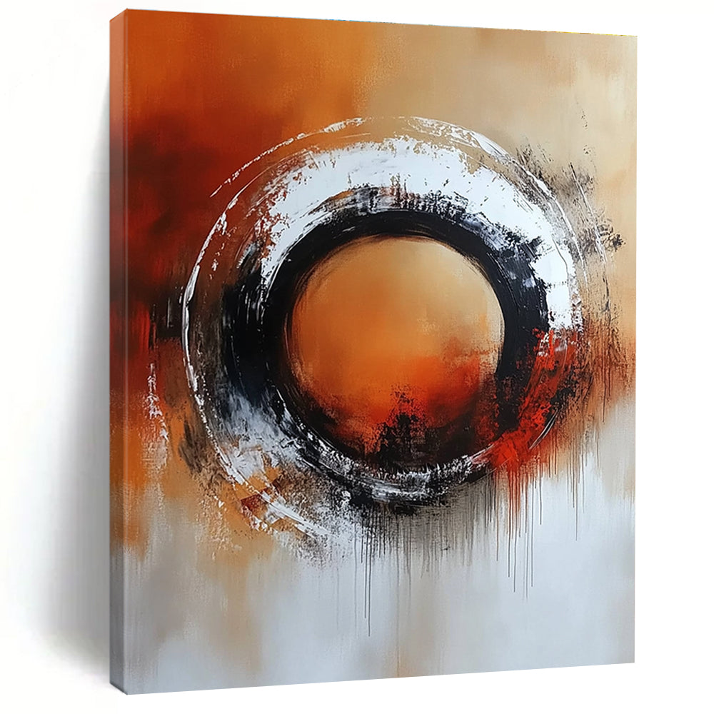 Orange Black Abstract Painting with Dripping Details GER706