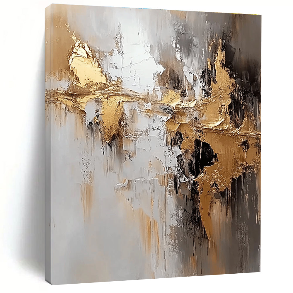 Gold Gray and Black Abstract Painting with Textured Gold GER665