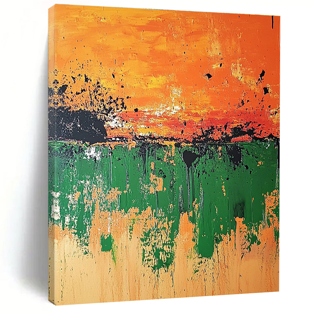 Orange Green Drip Abstract Painting with Bold Layers GER493