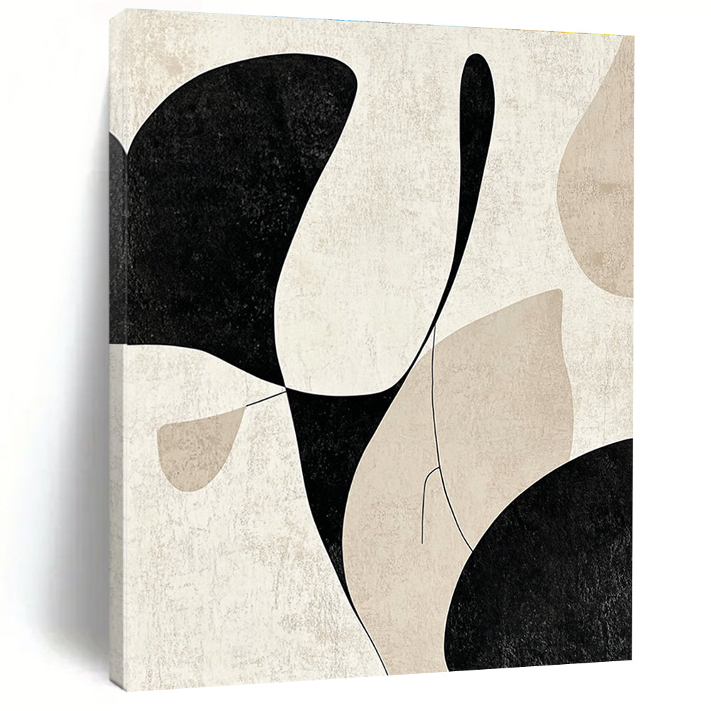 Abstract painting featuring black and beige soft lines and gentle curves creating an elegant minimalist design that highlights simplicity and form.STSC471
