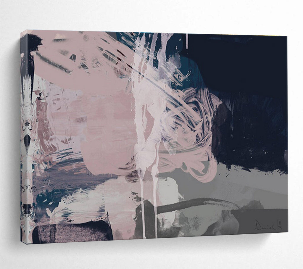 Pink and Grey Abstract Painting with Fluid Brushstrokes THY142